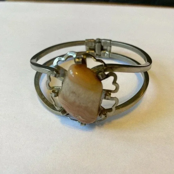 Rare Vintage Native American Sterling Silver Pink Gemstone Women Bracelet - Picture 2 of 10